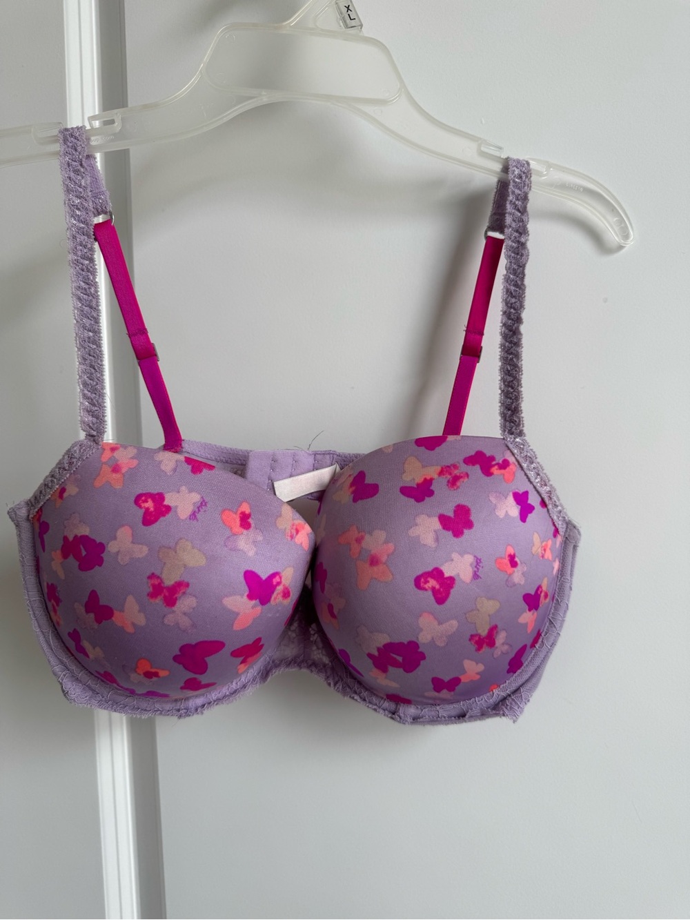 PINK Victoria's Secret Lavender Bra with Pink Butterfly Motif